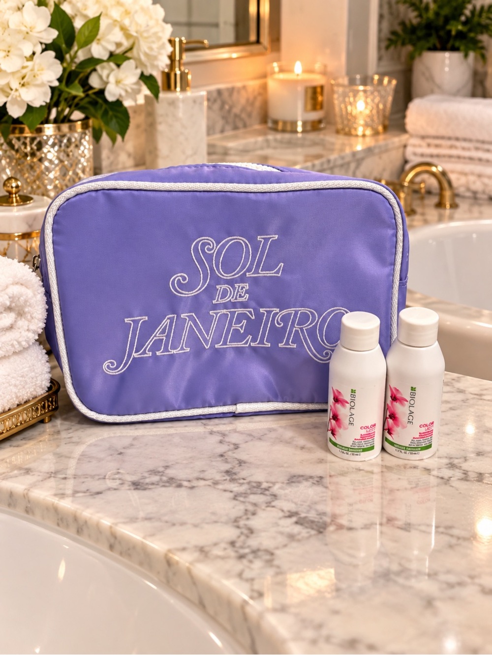 Sol de Janeiro Lavender Travel Pouch with White Trim